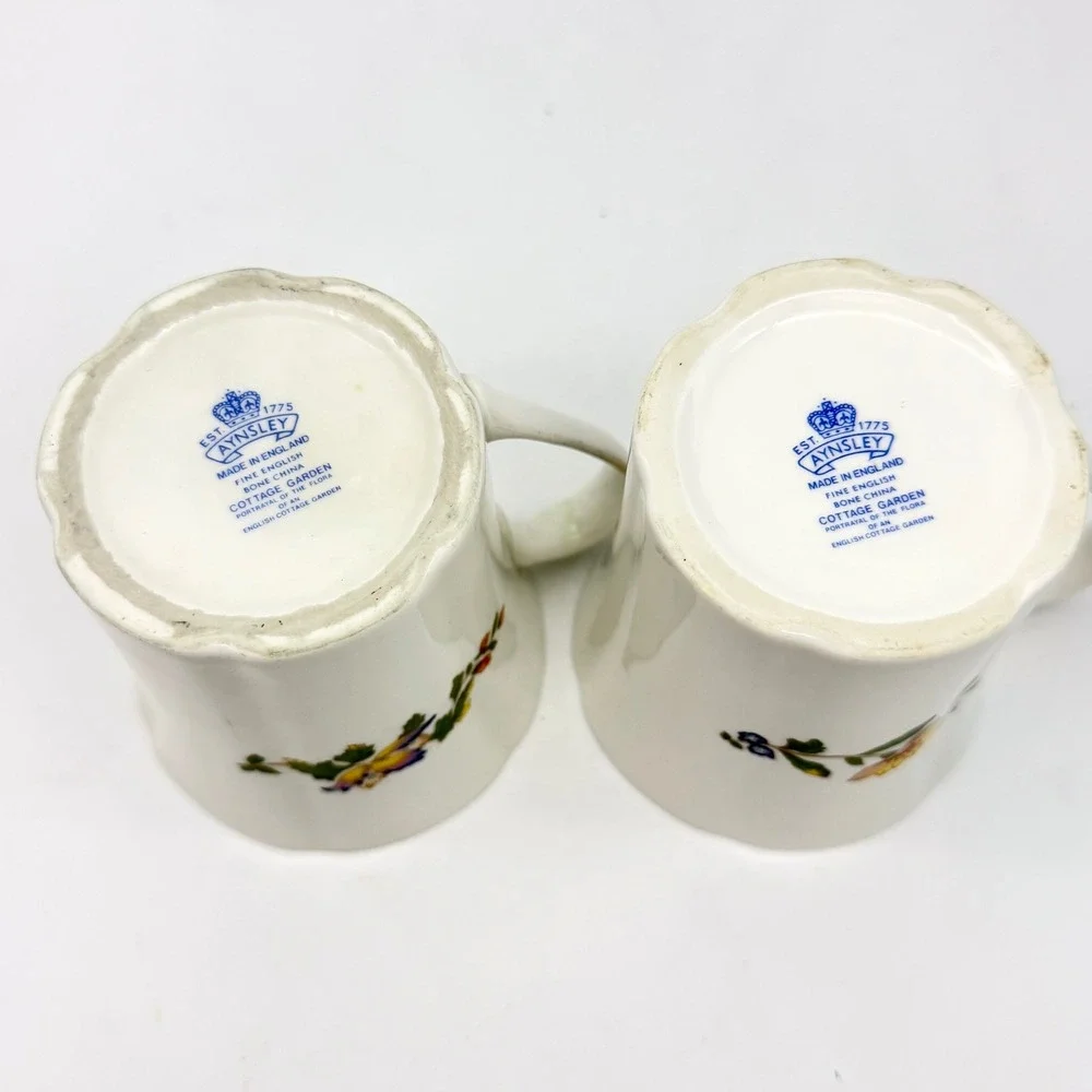 Aynsley Home Coffee Mug Set 2 Bone China Cottage Garden Floral Fluted England
